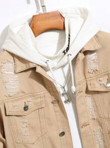 Manfinity Homme Áo khoác denim rộng rãi cài nút phía trước cho nam vào mùa thu/đông - Màu Khaki - Xem 6