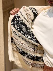 Manfinity VCAY Men Pattern Loose Fit Casual Cardigan Sweater, Young Style For Autumn/Winter Wear - Beige - View 4