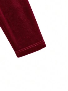 SHEIN 2 件套女宝宝毛绒户外时尚连帽套装 - 酒紅色 - 查看 11