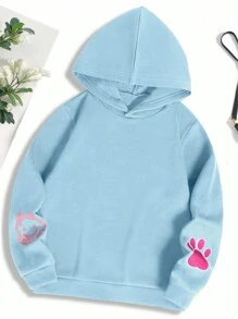 SHEIN Kleine Mädchen Fleece Kapuzenoberteil mit Grafik, Langarm - Babyblau - Übersicht 2