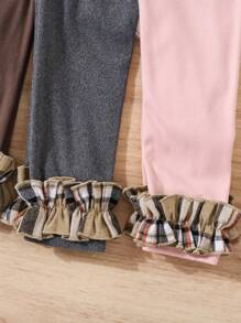 SHEIN 4pcs Set Young Girl Solid Knitted Plaid Patchwork Casual Leggings