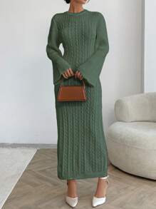 EURMUSE Vestido suéter con patrón de cable para otoño e invierno - verde menta - Ver 5