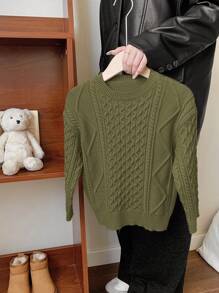 Chandail câblé à col rond à manches longues pour jeunes garçons, tricot douillet et chaud, pull convenant pour les déplacements, l'école, les activités décontractées, les fêtes et les activités extérieures