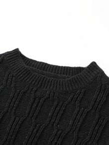 Manfinity Homme Men's Solid Color Round Neck Long Sleeve Casual Sweater, Autumn/Winter - Black - View 5