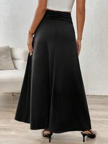SHEIN Clasi Casual Elegant Romantic Style Everyday Versatile Elastic Waist Ribbing Hem Long Bodycon Stretch Knit Skirt For Women, Autumn/Winter Maxi Women Outfit