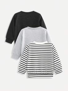 SHEIN Bộ 3 áo nỉ cổ tròn tay dài màu trơn phù hợp cho trẻ sơ sinh/trẻ mới biết đi, thích hợp cho hoạt động ngoài trời, nhà trẻ, thể thao, phù hợp cho mùa thu/đông - Nhiều màu - Xem 2