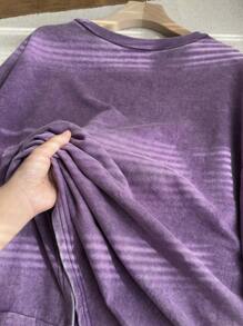 SHEIN EZwear Plus Size Round Neck Long Sleeve Minimalist Sweatshirt, Everyday Casual - Purple - View 6