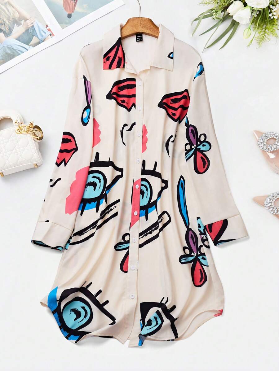 SHEIN LUNE 女士编织印花连衣裙，简约时尚休闲日常穿着 - 彩色 - 查看 1