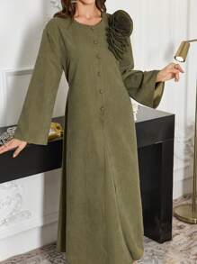 Modelyn 1 Set Women Solid Color Crew Neck Floral Long Jacket & Casual Skirt Suit - Green - View 5