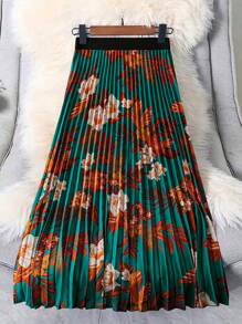 EMERY ROSE Women Floral Print Elastic Waist Pleated Casual Skirt Maxi Fall Cloth For Women - Multicolor - View 1