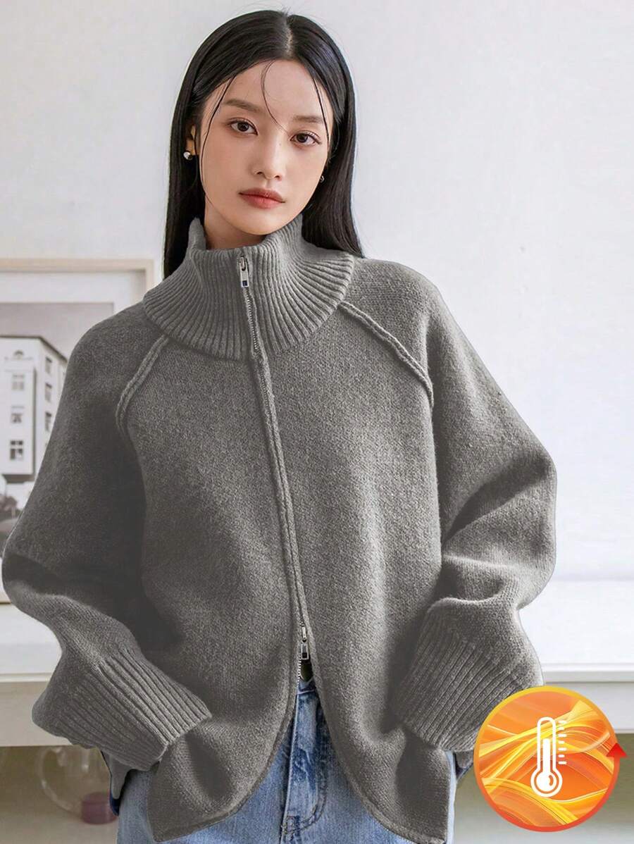 Dazy-Less 宽松针织拼色纽扣开衫，适合女士老式风格，秋季服装商务休闲女士工作服夹克