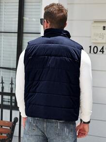 Manfinity Homme Plus Size Men's Solid Color Zip Front Casual Vest Padded Coat, Winter