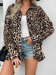 SHEIN LUNE Áo khoác thường ngày họa tiết da báo dài tay cài nút phía trước dành cho nữ - Nhiều màu - Xem 2