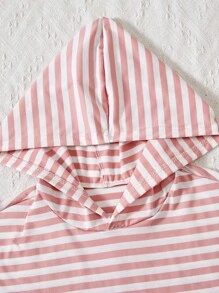 2pcs Teen Girl Striped Minimalist Hooded Long Sleeve Top And Pants Set