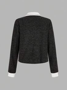 SHEIN LUNE Jaqueta Casual Solta Regular de Mangas Longas com Bloco de Cor e Botão Único para Mulheres no Outono