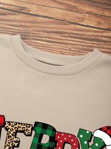 INAWLY Christmas Print Thermal Lined Sweatshirt Pullover Fall Sweatshirt - Apricot - View 3