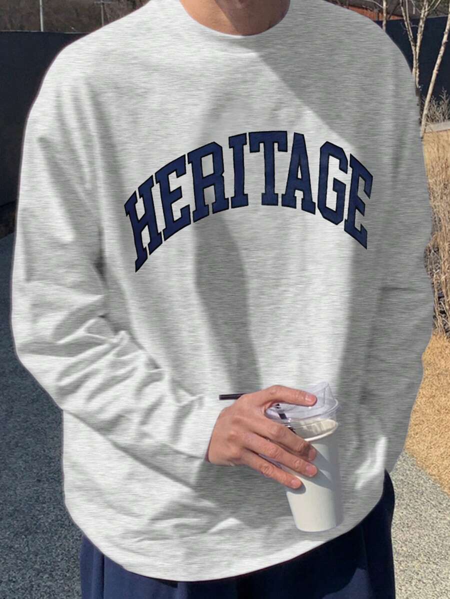 DAZY 男士休闲字母图案圆领长袖T恤，秋季