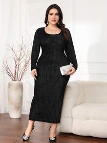 Modelyn 大码优雅合身长袖连衣裙，秋季长款晚礼服