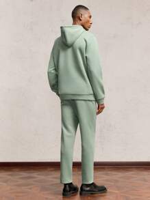 AKNOTIC Party 2pcs/Set Men's Loose Fit Drop Shoulder Hooded Sweatshirt & Pants Set, For Fall Winter - Mint Green - View 6