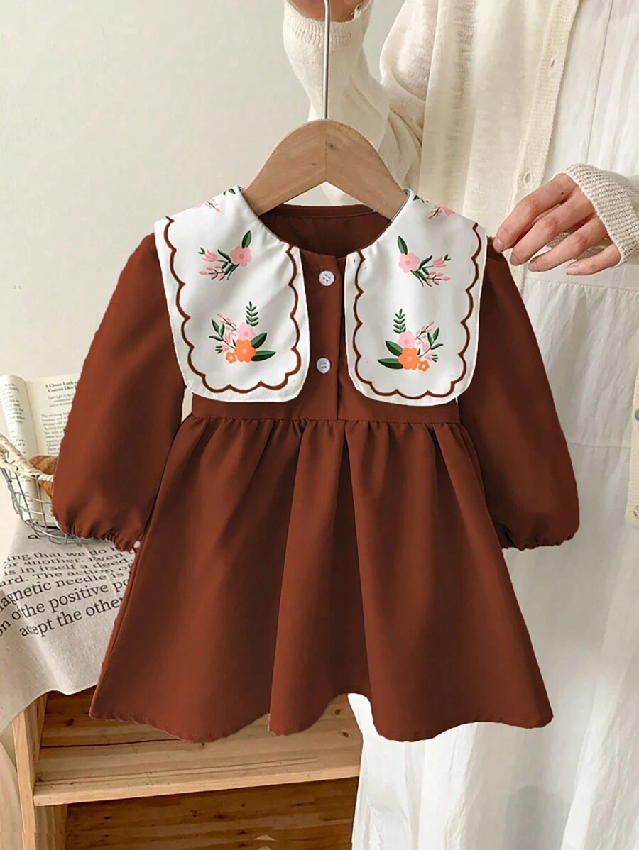 Vestido azul ligero, sencillo y lindo de uso diario para bebé niña, primavera otoño - Café integral - Ver 1