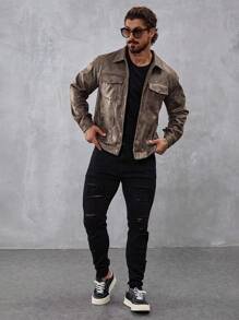 Manfinity CasualCool Men's Single-Breasted Utility Pocket Casual Jacket For Autumn
