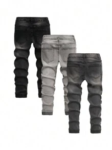 Tween Boy Casual Streetwear Washed Blue Denim Jeans - Multicolor - View 2
