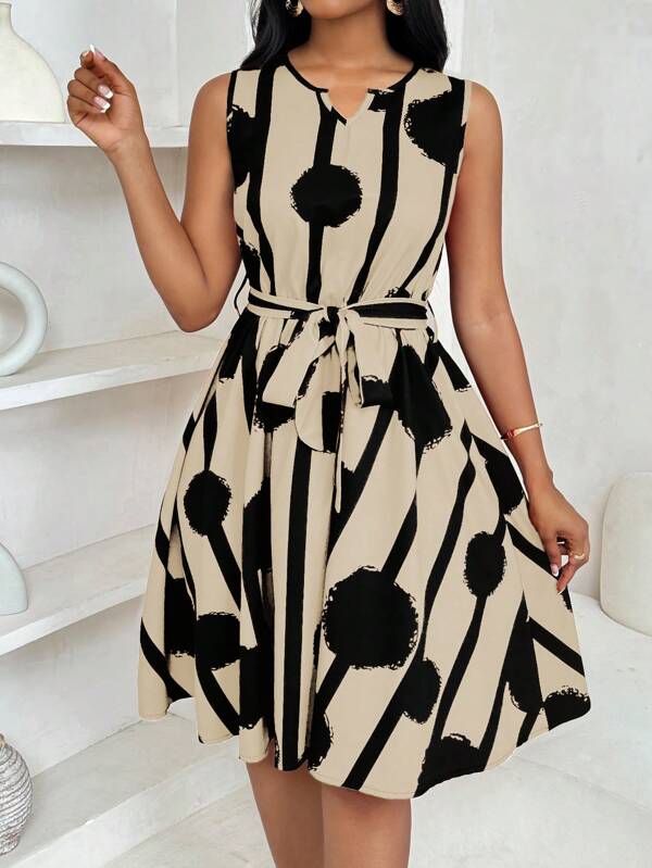 INAWLY Rochie mini elegantă de damă cu imprimeu geometric