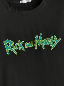 Rick and Morty X SHEIN Men Cartoon And Letter Graphic Drop Shoulder Tee - Black - View 4