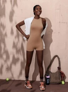 VARSITIE 白色高领拉链宽松长袖运动衫修身短款紧身裤女式两件套服装