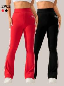 SHEIN Velisys Women's Side Striped Print Elastic Waist Skinny Sports Pants - Black - View 1