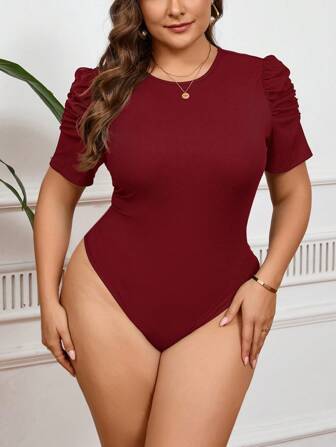 SHEIN Privé 大码女式修身黑色简约紧身衣，秋季返校