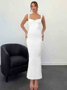 Aloruh Đầm dài hở lưng trang trí nơ màu hồng cho nữ - trắng - Xem 6