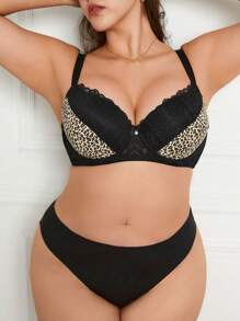 DesireSculpt 1 pieza Sujetador romántico y sexy con encaje de contraste, con Push-up, ajustable y talla grande