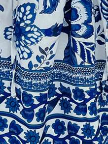 SHEIN Unity Fashionable Casual V-Neck Long Sleeve Scattered Ditsy Floral Placement Floral Shirt Top Fall Cloth For Women - Blue and White - View 3