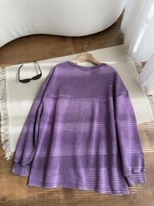 SHEIN EZwear Plus Size Round Neck Long Sleeve Minimalist Sweatshirt, Everyday Casual - Purple - View 2