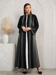 Al Najma Áo choàng Abaya tay dài cổ đứng loe màu tương phản cho nữ, mùa thu/đông, thường ngày, hở vai khiêm tốn, thường ngày/tiệc tùng - Nhiều màu - Xem 8