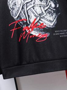 2 件套青少年男孩休闲街头装字母印花连帽运动衫和纯色弹性腰带裤针织两件套服装