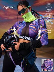 Innovista Women's Marble Print Letter Ribbon Cropped Casual Fitness Sports Sweatshirt