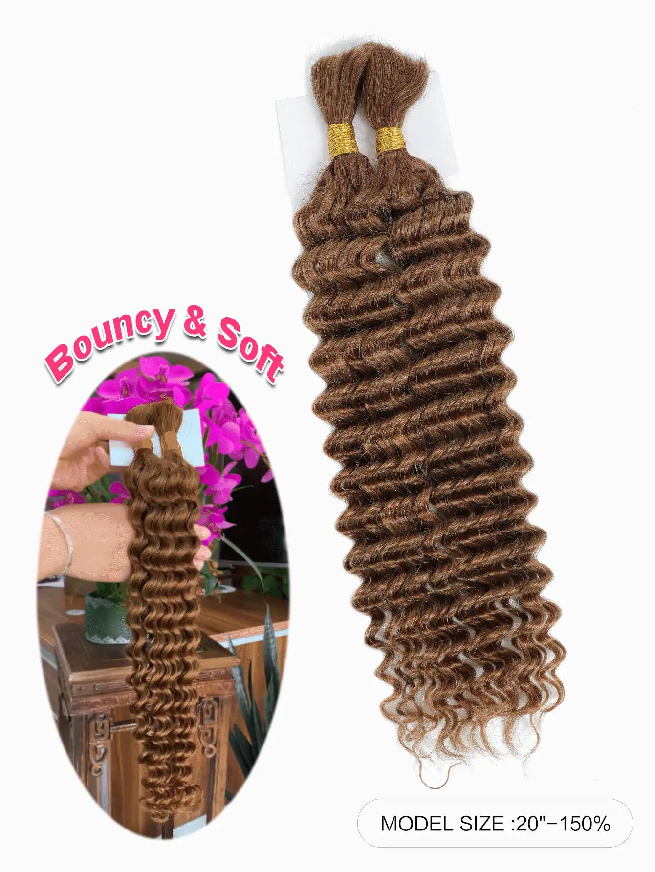 Boho Braids 2 件编织假发散装无纬深波浪钩针人发纯色 30 条无结辫子原生人发接发 - S30 - 查看 2
