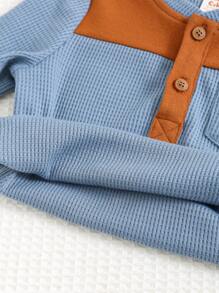Cozy Pixies Baby Boy Contrast Color Block Soft Knit Crew Neck Long Sleeve Henley Top , Fall Clothes
