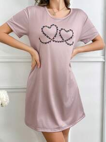 Women's Butterfly & Heart Print Short Sleeve Casual T-Shirt Nightgown - Multicolor - View 4