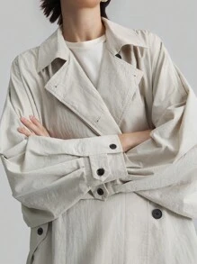 Ontre Women's Long Sleeve Batwing Sleeve Trench Coat, Beige Outerwear Jacket For Everyday Wear, Holiday , Winter Season - Light Grey - View 8