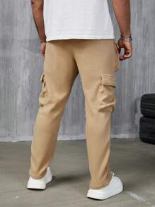 Manfinity Homme 男士休闲翻盖口袋抽绳腰运动裤，秋季款，圣诞节款 - 杏色 - 查看 2