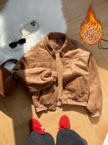 Comfortcana Women's New Autumn/Winter Deer Suede Fur Lining Jacket - Brown - View 1