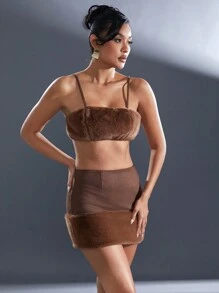 Denimoi Winter Women Clothes, Elegant Fur Suede Simple Party Cropped Fashion Cami Brown Top. Women Tops, Going Out Tops, Tank Top, Tube Top, Sexy Women Tops, Cute Tops. For Date Night, Concerts, Performances, Parties, Clubs, Evening