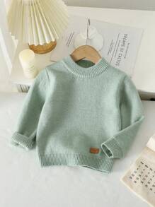 SHEIN Vintaside Kids Baby Boy Knit Sweater,Fashionable Crew Neck Thermal Lined Pullover,Soft Modest Warm Base Layer For Autumn Back-To-School,Gentleman Style,Sage Green - Green - View 4
