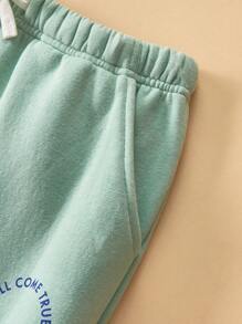 SHEIN Grüne Hose mit Schleifendekor und Buchstaben Muster für Tween-Jungen, lockere Passform, elastische Taille, lässige Alltagskleidung, Herbst/Winter - Grün - Übersicht 4