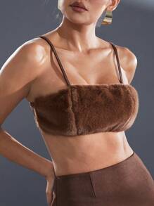 Denimoi Winter Women Clothes, Elegant Fur Suede Simple Party Cropped Fashion Cami Brown Top. Women Tops, Going Out Tops, Tank Top, Tube Top, Sexy Women Tops, Cute Tops. For Date Night, Concerts, Performances, Parties, Clubs, Evening