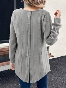 EMERY ROSE Vrouwen Eenvoudige Effen Kleur Ronde Hals Lange Mouw Geribbelde Gebreide Top, Casual Dagelijkse Kleding