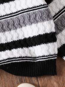 Young Boys Thick Striped Color Blocking Round Neck Pullover Sweater,Fashion Casual Versatile For Autumn/Winter